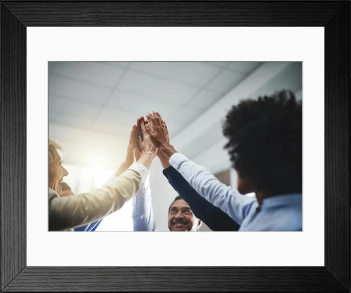 Framed Print : Business people, high five or hands together for success Framed Print : Business people, high five or hands together for success