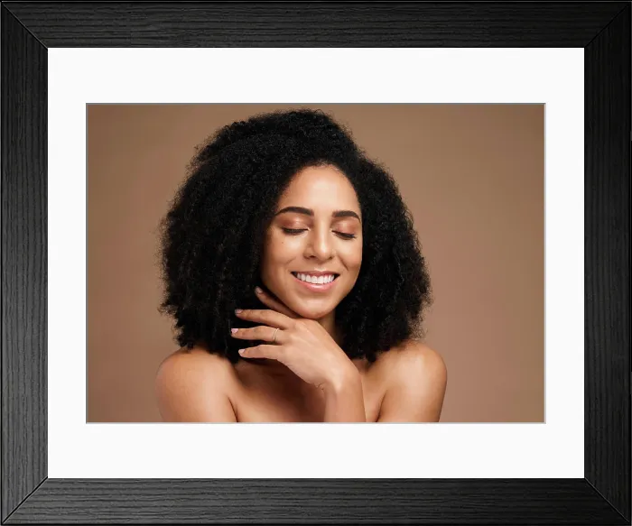 Framed Print : Hair, afro and face of black woman with skincare glow