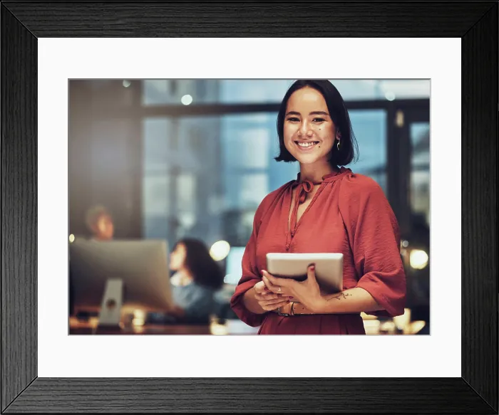 Framed Print : Business, tablet and portrait of woman in office for technology Framed Print : Business, tablet and portrait of woman in office for technology
