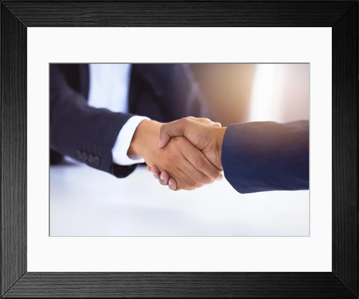 Framed Print : Meeting, handshake and teamwork for sales deal Framed Print : Meeting, handshake and teamwork for sales deal