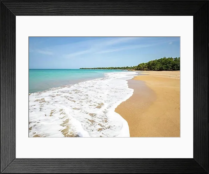Framed Print : Lonely, wide sandy beach with turquoise-coloured sea Framed Print : Lonely, wide sandy beach with turquoise-coloured sea