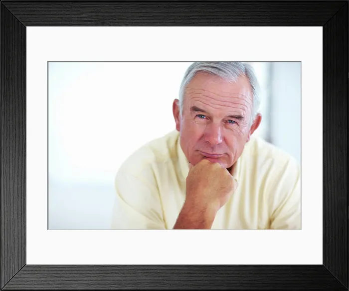 Framed Print : Senior man, portrait and smile for relax