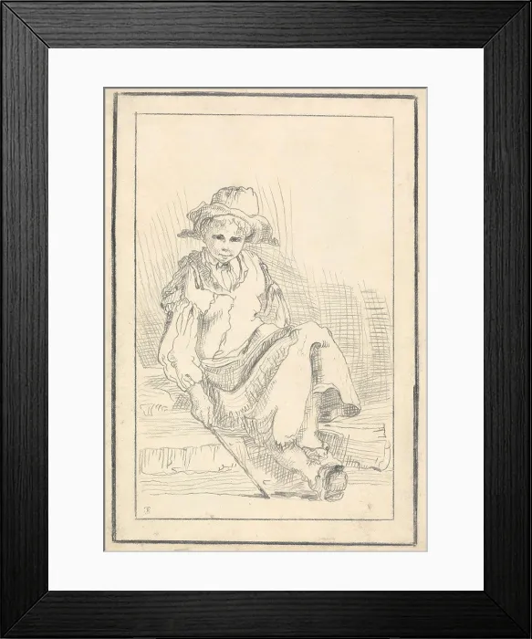 Framed Print : A Seated Child with a Stick, unknown artist Framed Print : A Seated Child with a Stick, unknown artist