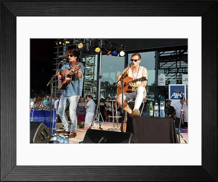Framed Print : Severin Specht and Benjamin Nolle from the German duo-band 'Kids of Adelaide' performing live in front of the KKL Plaza Framed Print : Severin Specht and Benjamin Nolle from the German duo-band 'Kids of Adelaide' performing live in front of the KKL Plaza
