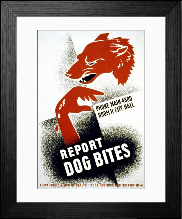 Framed Print : Report dog bites circa 1941 Framed Print : Report dog bites circa 1941