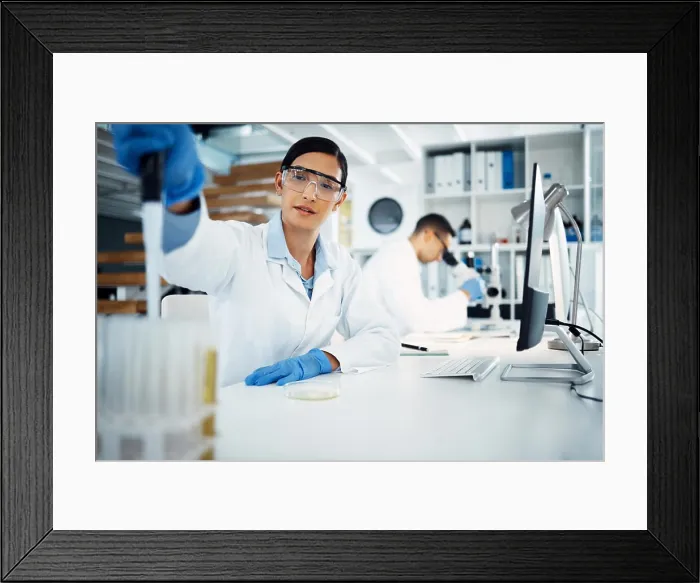 Framed Print : Lab, microscope and scientist or working woman Framed Print : Lab, microscope and scientist or working woman