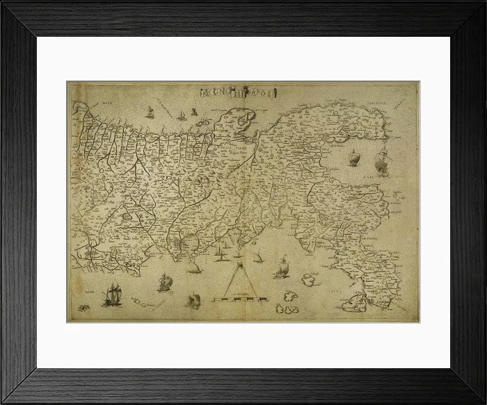 Framed Print : Map Kingdom of Naples. Southerm of Italian Peninsula. Italian engraving. 16th century. (Photo by: PHAS / UIG) Framed Print : Map Kingdom of Naples. Southerm of Italian Peninsula. Italian engraving. 16th century. (Photo by: PHAS / UIG)