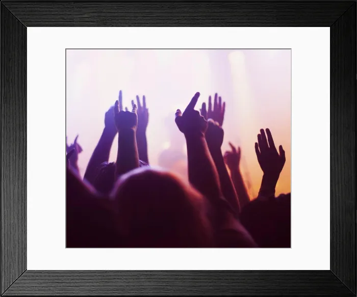 Framed Print : Rock concert, hands and music festival with people Framed Print : Rock concert, hands and music festival with people