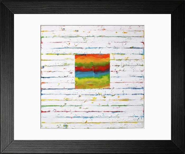 Framed Print : A colorful square emerges from a predominantly white background in the center of the composition Framed Print : A colorful square emerges from a predominantly white background in the center of the composition