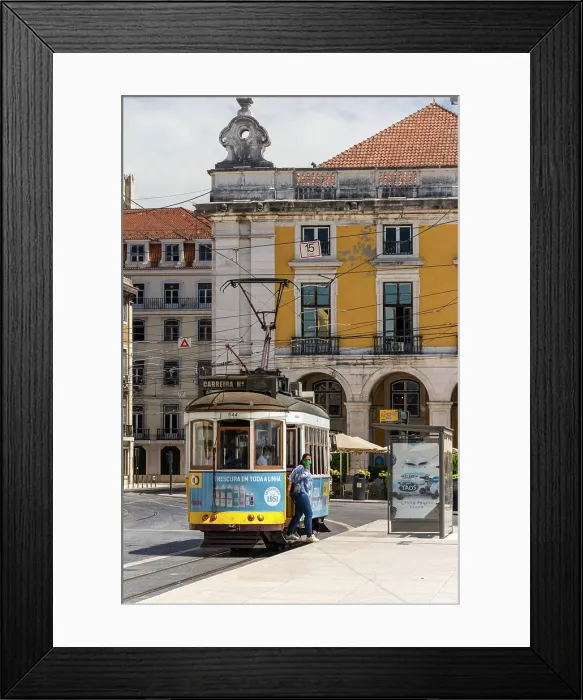 Framed Print : Beautiful view to old historic electric street tram and buildings Framed Print : Beautiful view to old historic electric street tram and buildings