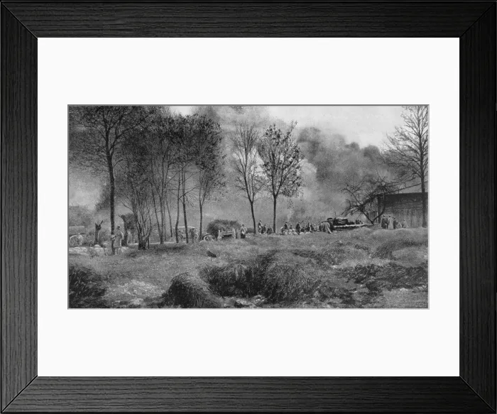 Framed Print : World War I 1914-1918: French farmhouse set on fire by German shellfire. From Le Flambeau, Paris, 18 September 1915 Framed Print : World War I 1914-1918: French farmhouse set on fire by German shellfire. From Le Flambeau, Paris, 18 September 1915