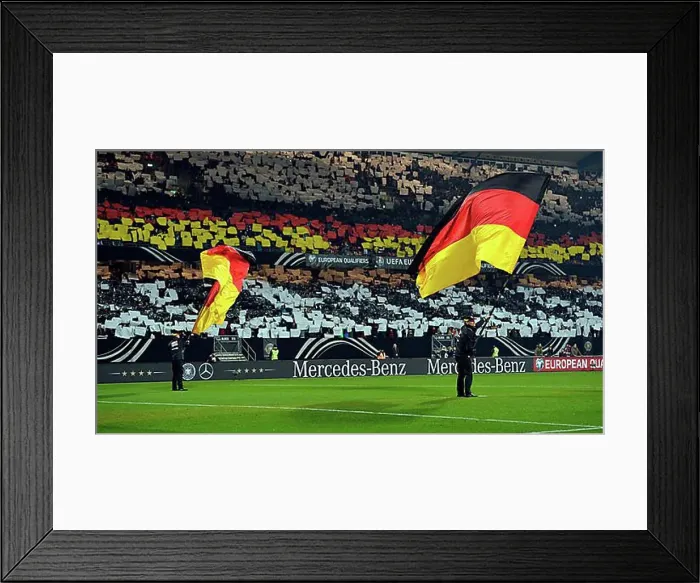 Framed Print : Flag wavers before the start of the game, choreography, Grundig Stadion, Nuremberg, Bavaria, Germany, Europe