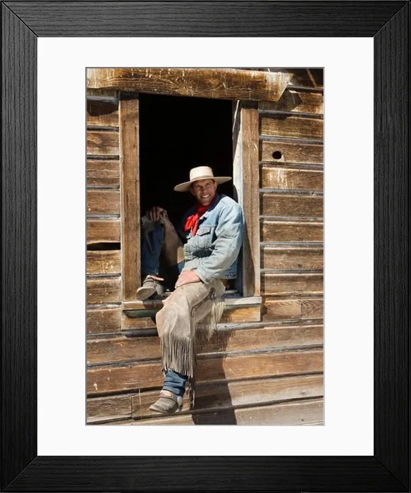 Framed Print : cowboy sitting in barn window, wildwest, Oregon, USA Framed Print : cowboy sitting in barn window, wildwest, Oregon, USA