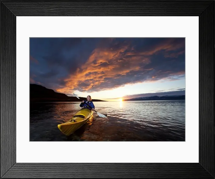 Framed Print : Woman kayaking in still lake Framed Print : Woman kayaking in still lake