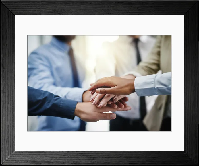 Framed Print : Business people, stack or hands together for closeup Framed Print : Business people, stack or hands together for closeup
