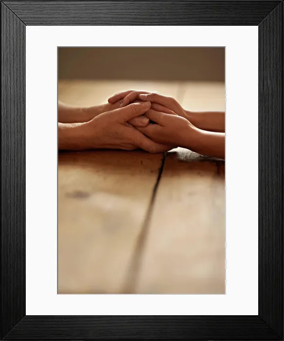 Framed Print : Love, support and closeup of people holding hands for grief Framed Print : Love, support and closeup of people holding hands for grief