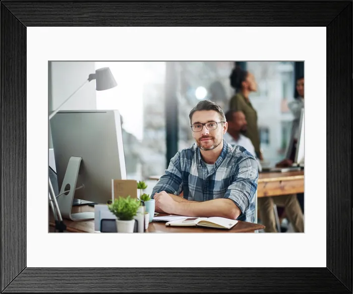 Framed Print : Office, journalist or business man in portrait for work