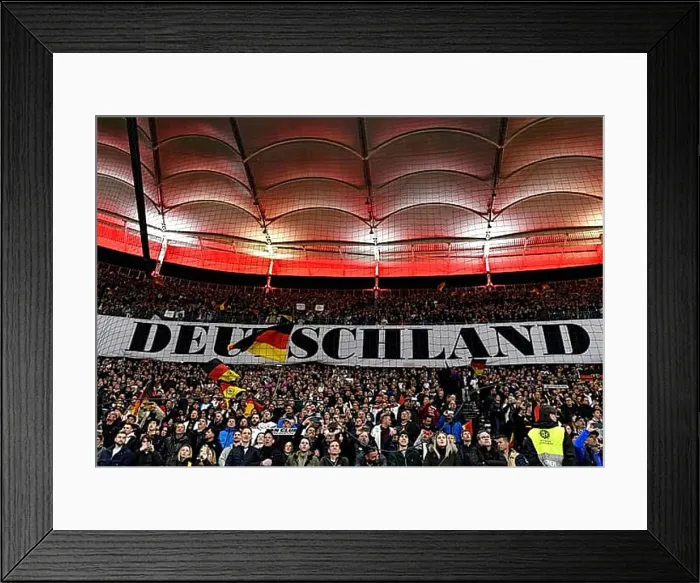 Framed Print : German fans, spectators, singing national anthem Framed Print : German fans, spectators, singing national anthem