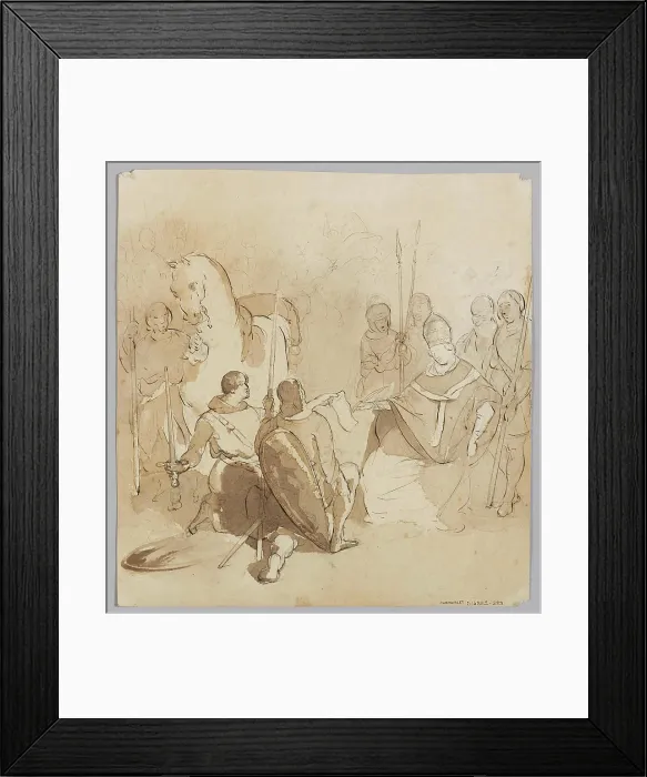 Framed Print : Decor project for a stained glass window: Break signing a document presents soldiers. (Dummy title) Framed Print : Decor project for a stained glass window: Break signing a document presents soldiers. (Dummy title)