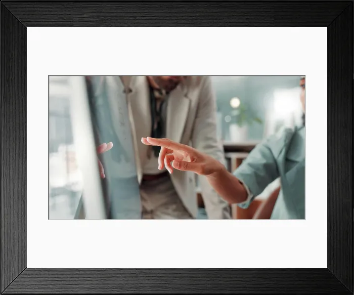 Framed Print : Computer, pointing or hands of business people with teamwork for info Framed Print : Computer, pointing or hands of business people with teamwork for info