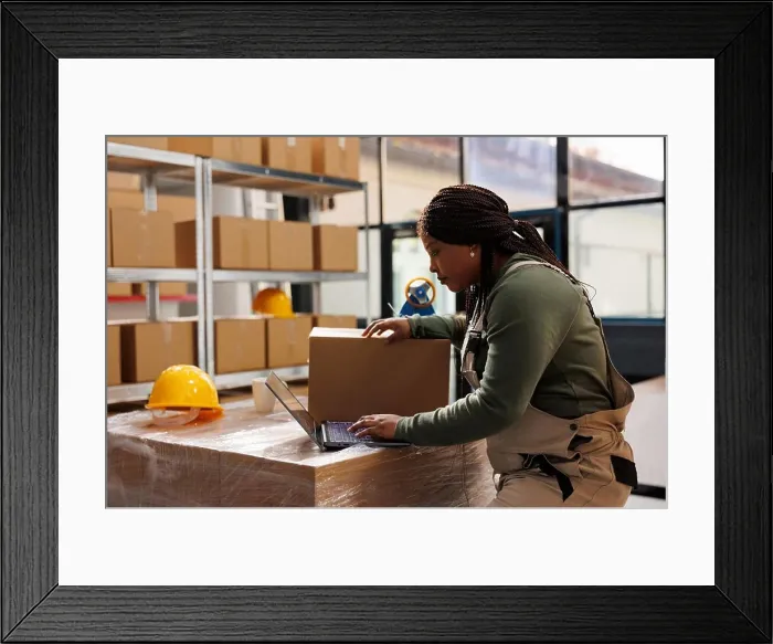 Framed Print : African american worker checking customers orders Framed Print : African american worker checking customers orders