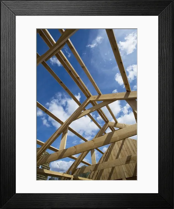 Framed Print : The building of a garage, Sweden Framed Print : The building of a garage, Sweden
