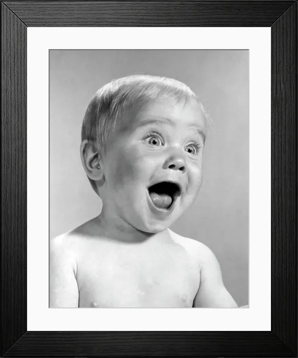 Framed Print : 1960S Portrait Baby With Eyes And Mouth Wide Open Framed Print : 1960S Portrait Baby With Eyes And Mouth Wide Open