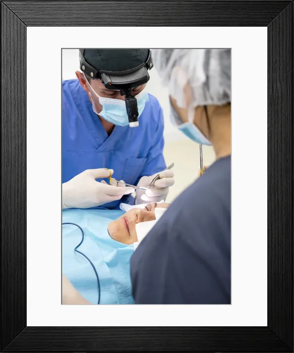 Framed Print : Plastic surgery operation, modifying the eye region in medical clinic Framed Print : Plastic surgery operation, modifying the eye region in medical clinic