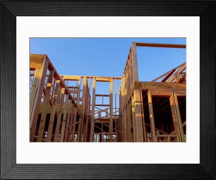 Framed Print : Framing beam of new house under construction home beam construction Framed Print : Framing beam of new house under construction home beam construction