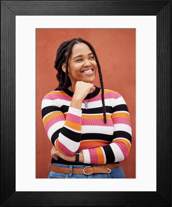 Framed Print : Thinking, vision and black woman with idea for empowerment Framed Print : Thinking, vision and black woman with idea for empowerment
