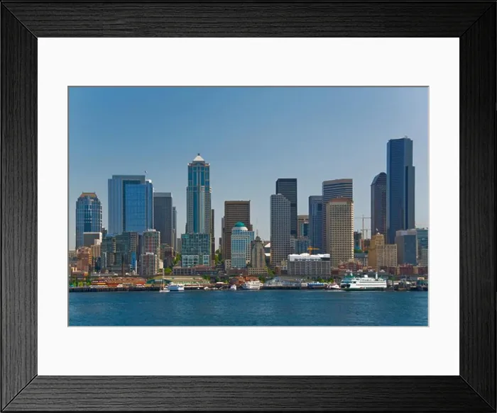Framed Print : Skyscrapers at the waterfront, Seattle, Washington State, USA Framed Print : Skyscrapers at the waterfront, Seattle, Washington State, USA