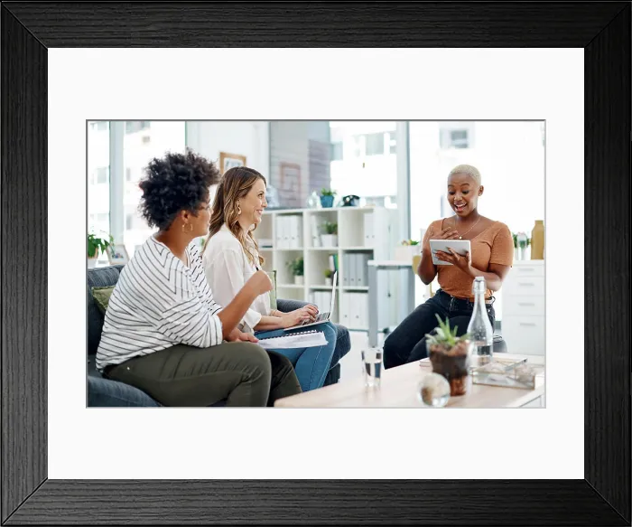 Framed Print : Tablet, creative or people in startup meeting for solution Framed Print : Tablet, creative or people in startup meeting for solution