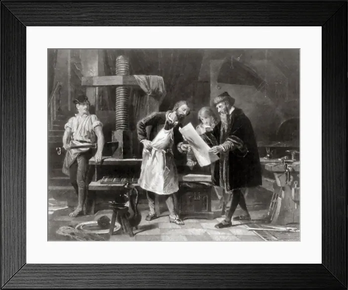 Framed Print : Gutenberg Examining First Printing