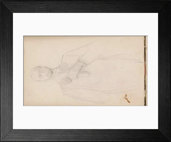Framed Print : Man holding a roll of paper for his chest.Leaf 7 verso from a sketchbook with 51 sheets Framed Print : Man holding a roll of paper for his chest.Leaf 7 verso from a sketchbook with 51 sheets