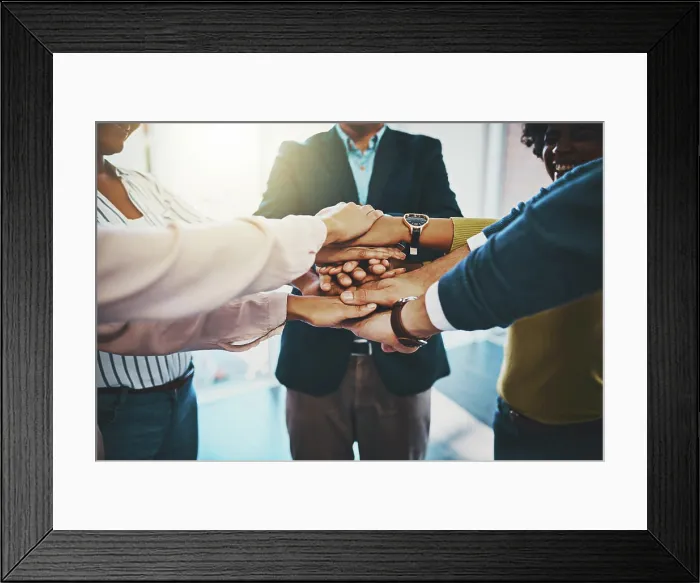Framed Print : Hands, team building and business people huddle for cooperation Framed Print : Hands, team building and business people huddle for cooperation