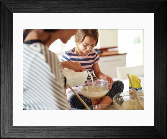 Framed Print : Mother, cooking or kid baking in kitchen as a family with a young kid learning cookies recipe at home Framed Print : Mother, cooking or kid baking in kitchen as a family with a young kid learning cookies recipe at home
