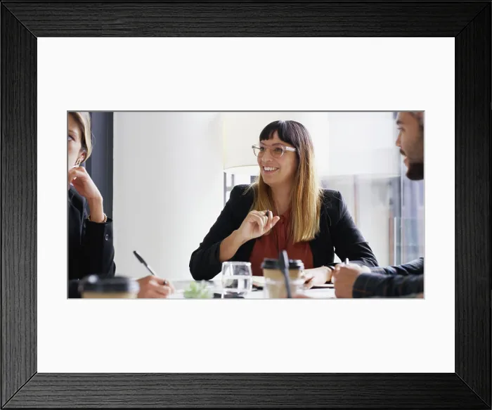 Framed Print : Meeting, advice and business woman in office for audit Framed Print : Meeting, advice and business woman in office for audit