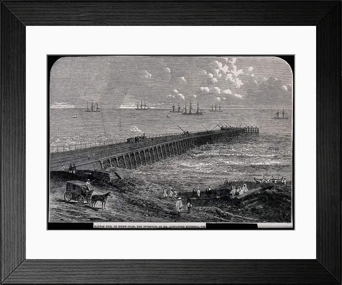 Framed Print : Civil engineering: the pier at Madras, India. Wood engraving, 1863