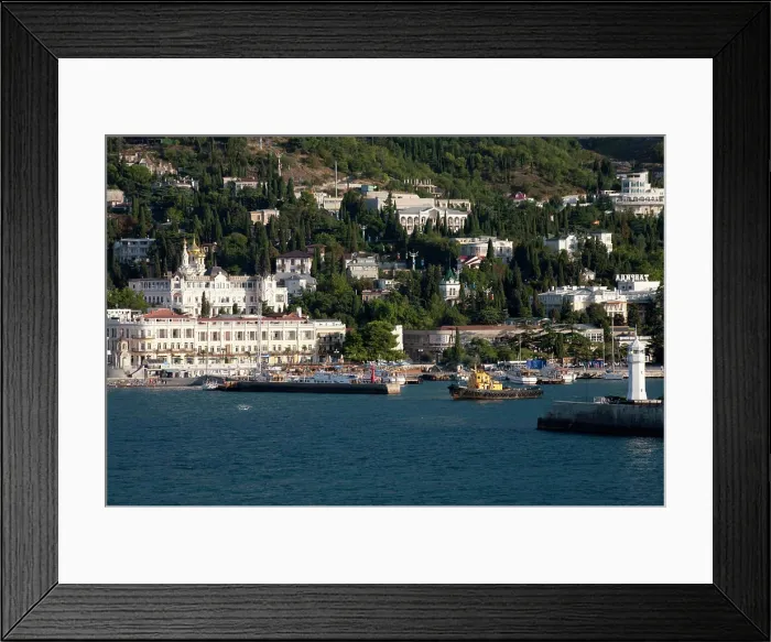 Framed Print : Harbor entrance to the Black Sea Port of Yalta, Ukraine Framed Print : Harbor entrance to the Black Sea Port of Yalta, Ukraine