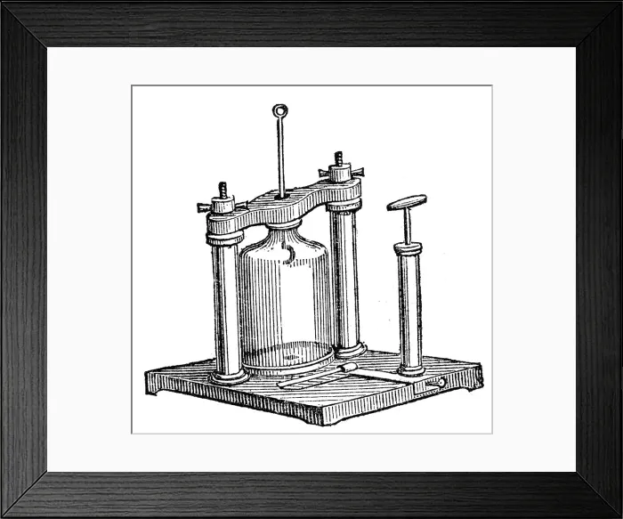 Framed Print : Engraving depicting an air condenser