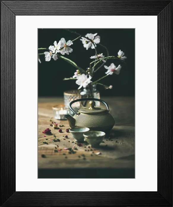 Framed Print : Traditional Asian tea ceremony arrangement