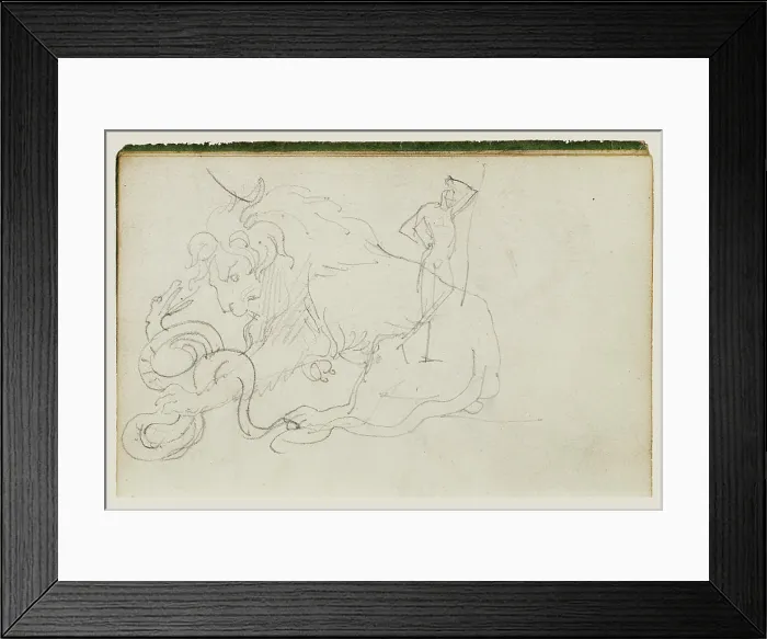 Framed Print : Lion Attacking a Snake over Nude Figure Study; Théodore Géricault (French) Framed Print : Lion Attacking a Snake over Nude Figure Study; Théodore Géricault (French)