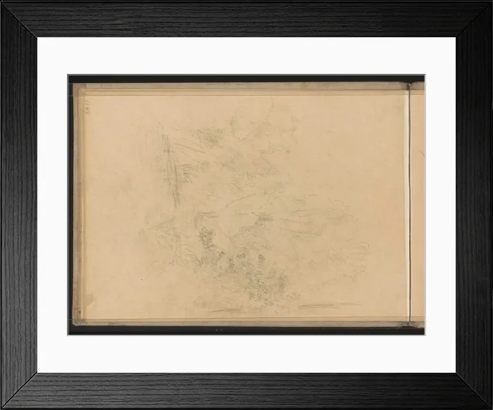 Framed Print : Trees on a waterfront. Leaf 13 Verso from a sketchbook with 18 sheets