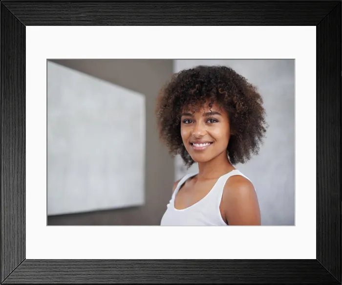 Framed Print : African woman, portrait and happy in bathroom for beauty Framed Print : African woman, portrait and happy in bathroom for beauty