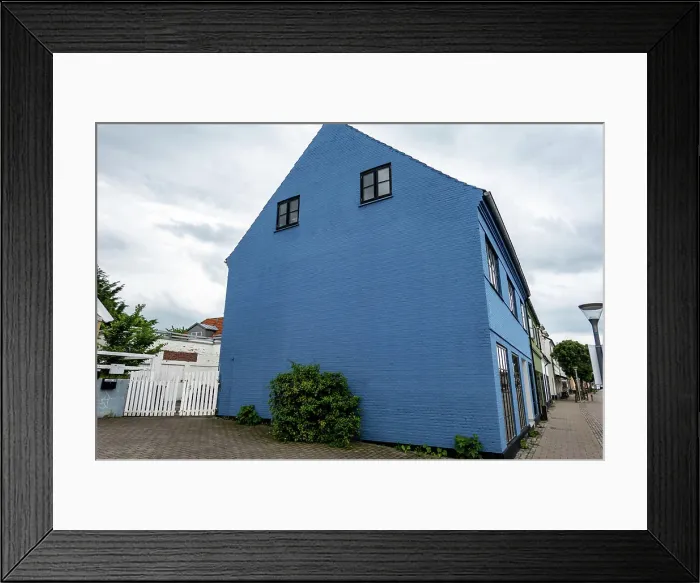 Framed Print : Hundested, Denmark The facade of a blue building on the main street Framed Print : Hundested, Denmark The facade of a blue building on the main street