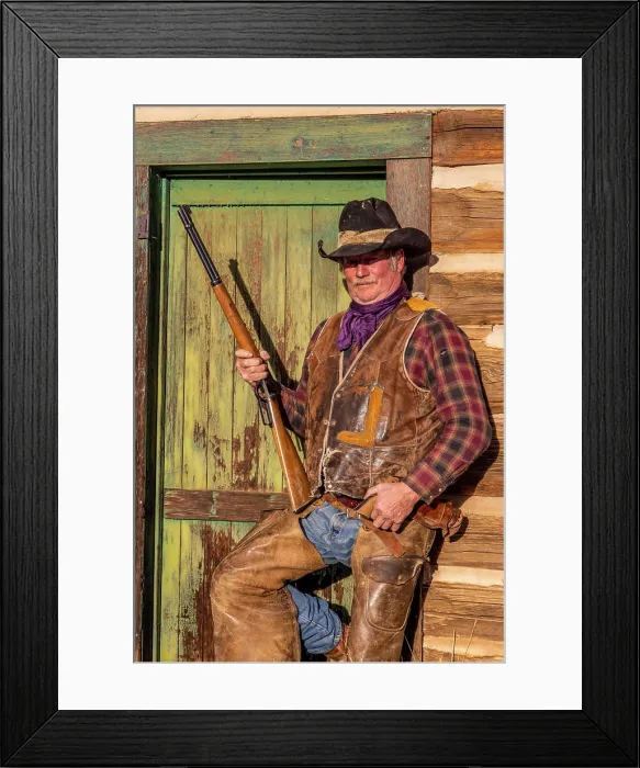 Framed Print : USA, Wyoming. Hideout Horse Ranch, wrangler portrait. (MR, PR) Framed Print : USA, Wyoming. Hideout Horse Ranch, wrangler portrait. (MR, PR)