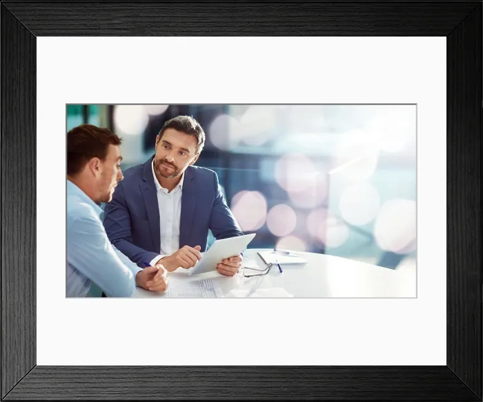 Framed Print : Business, men and feedback with tablet Framed Print : Business, men and feedback with tablet