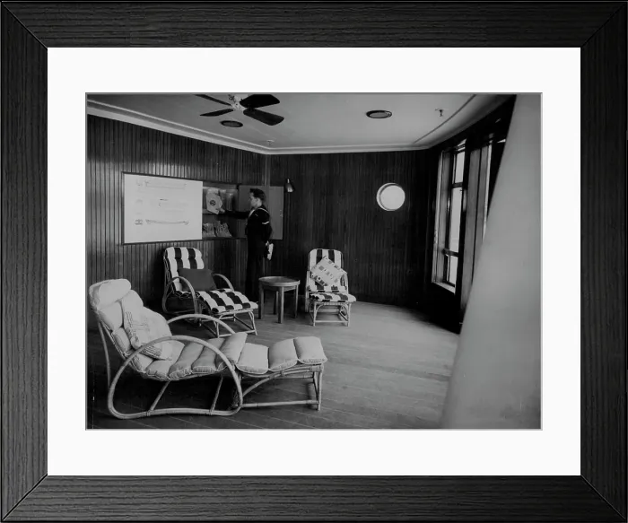 Framed Print : A View of the sun lounge aboard the Royal Yacht Britannia. May 16, 1954. (Photo by The Associated Press Ltd.) Framed Print : A View of the sun lounge aboard the Royal Yacht Britannia. May 16, 1954. (Photo by The Associated Press Ltd.)