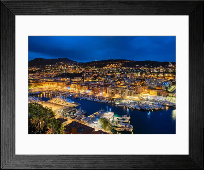 Framed Print : View of Old Port of Nice with luxury yacht boats from Castle Hill Framed Print : View of Old Port of Nice with luxury yacht boats from Castle Hill