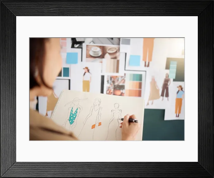 Framed Print : Fashion designer, planning and creative woman sketch Framed Print : Fashion designer, planning and creative woman sketch